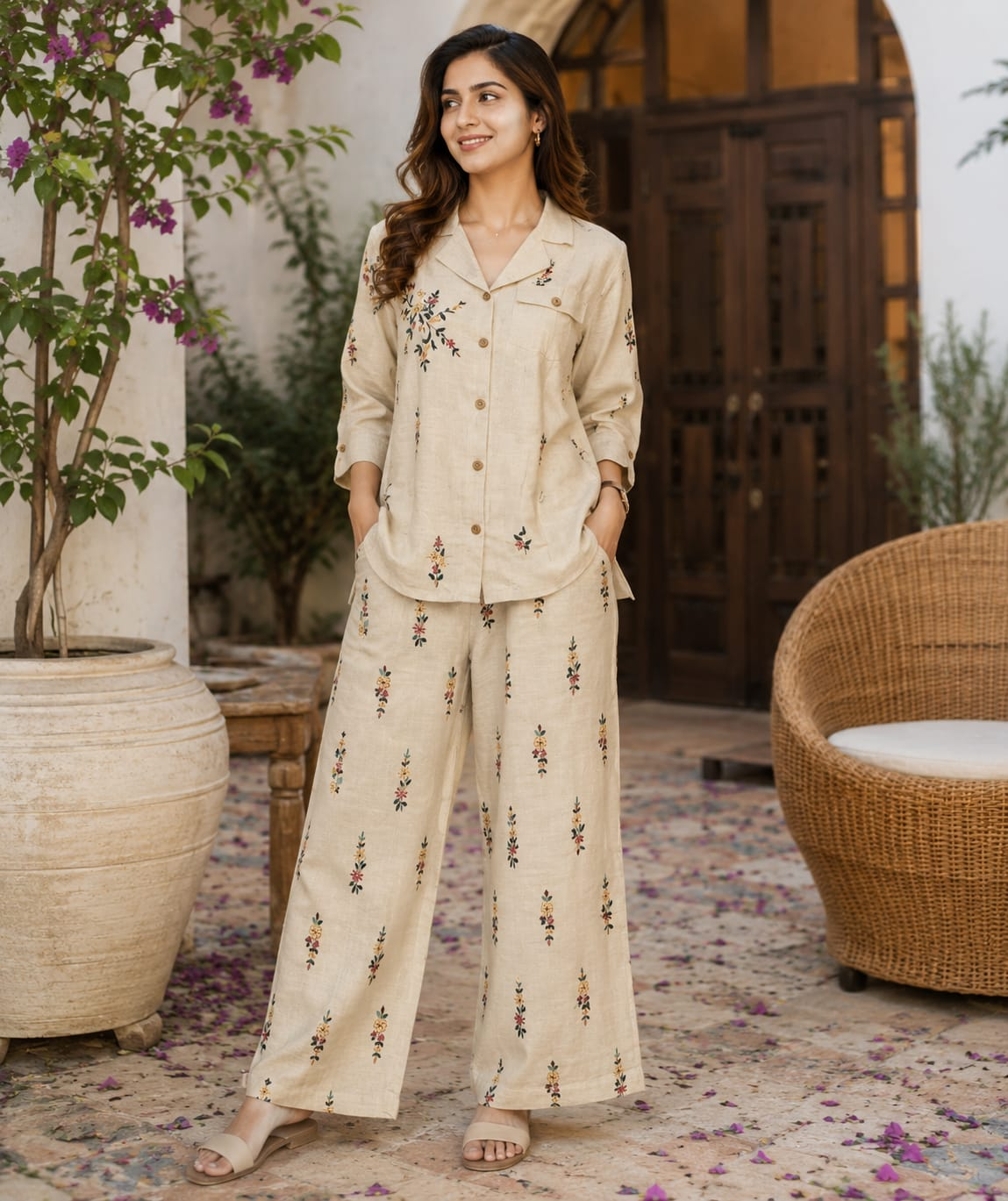 Classic Khadi Embroidered Co-Ord Set