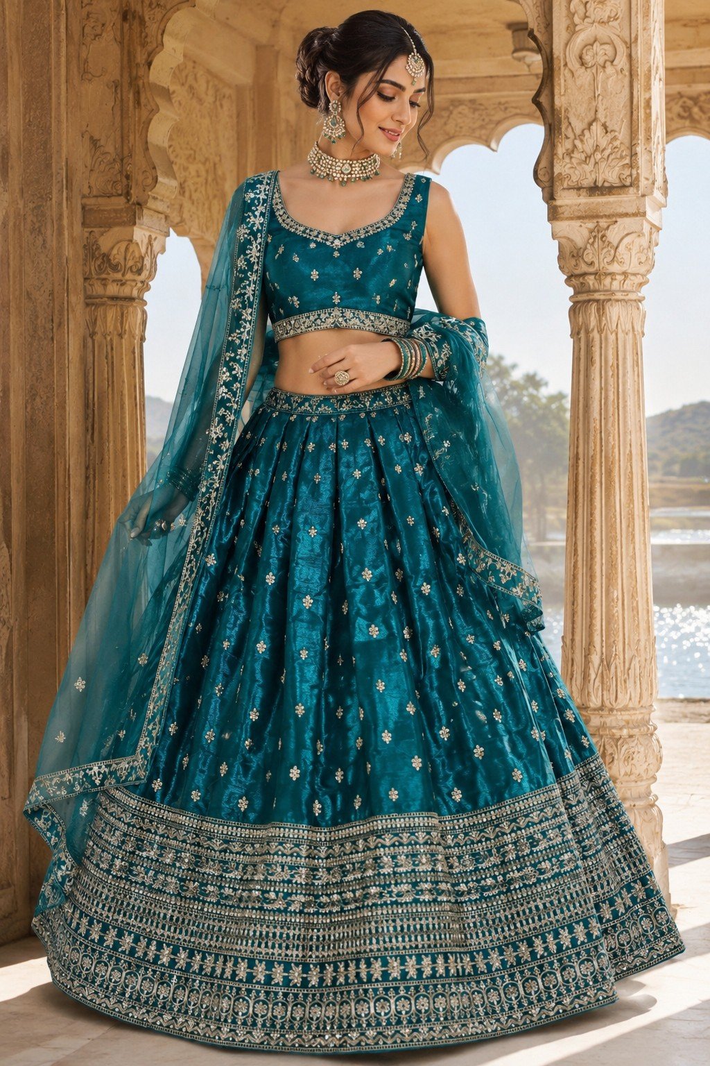 Mehjabeen Rama Green Premium Lehenga
