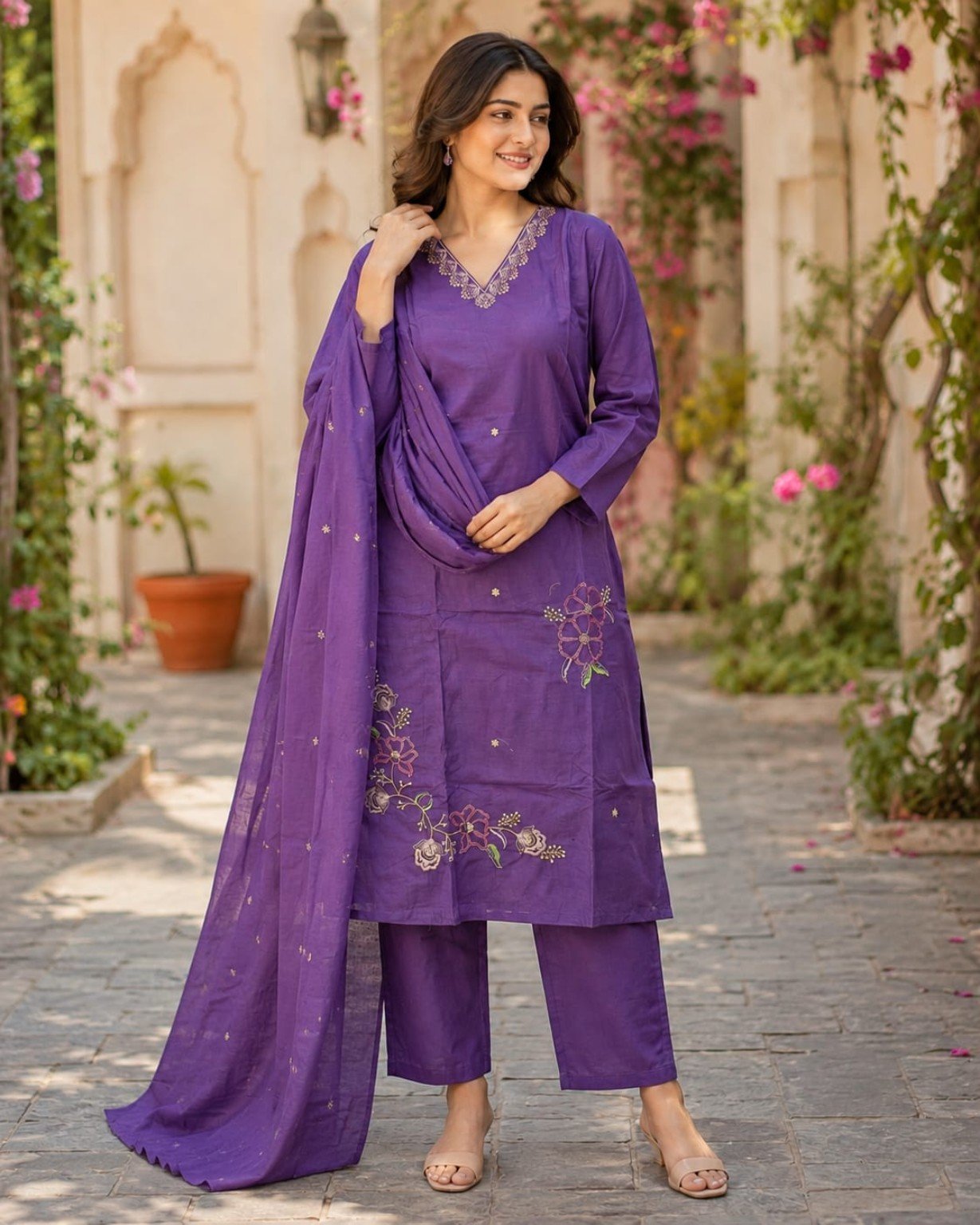 Women Classic V Neck Purple 3 Piece