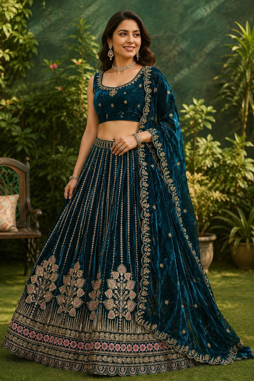 Noor Jahan Peacock Blue Lehenga