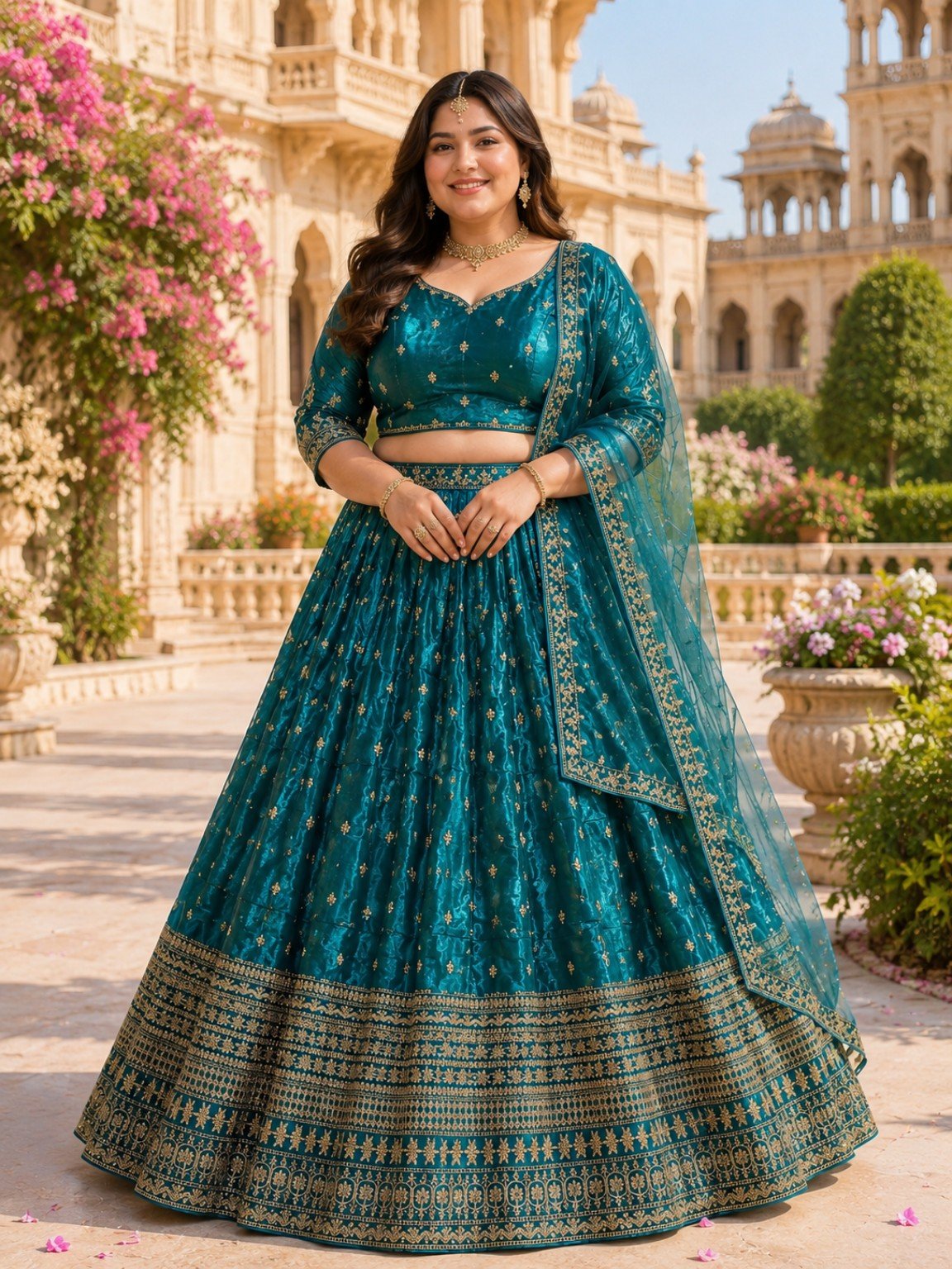Mehjabeen Rama Green Premium Lehenga