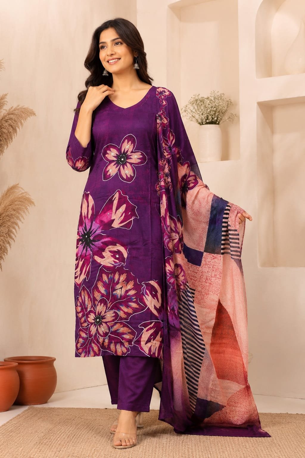 Elegant Violet Shaded Embroidery Work